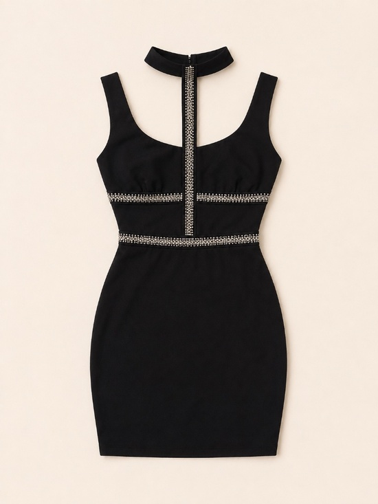 bebe Dresses & Skirts - Bebe Black Rhinestone Bodycon Mini Dress – Size M